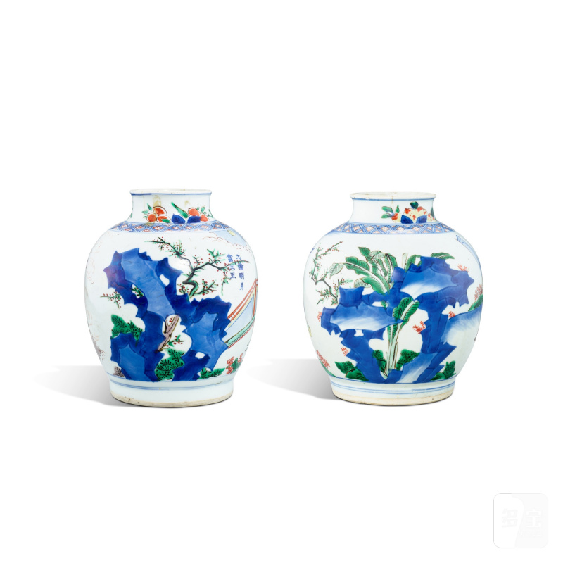 A pair of wucai 'figures' jars, Qing dynasty, Shunzhi period | 清順治 五彩人物故事圖罐一對 - 图4